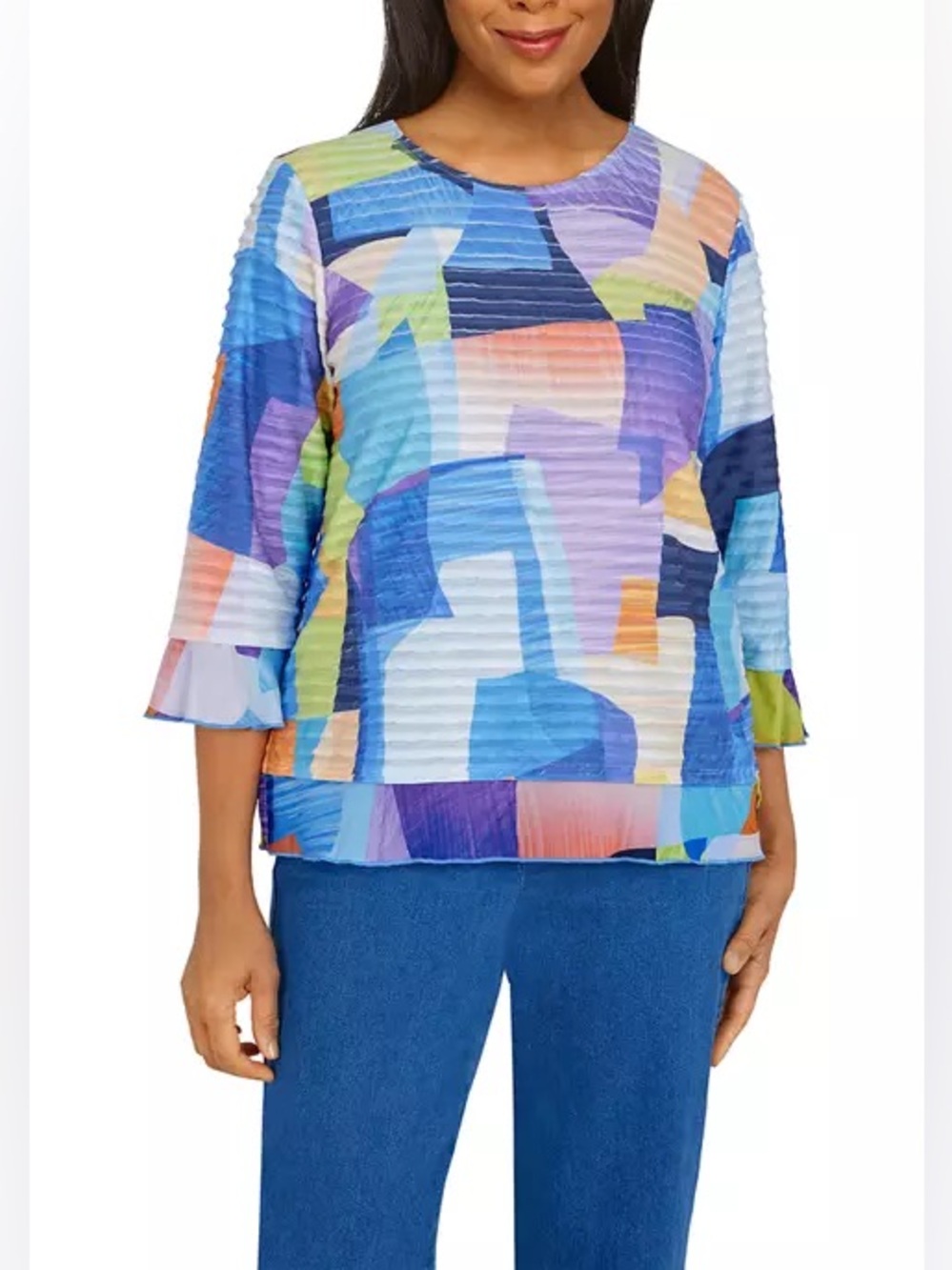 Alfred Dunner Women’s Colorblock Mesh Trim Top Size PM